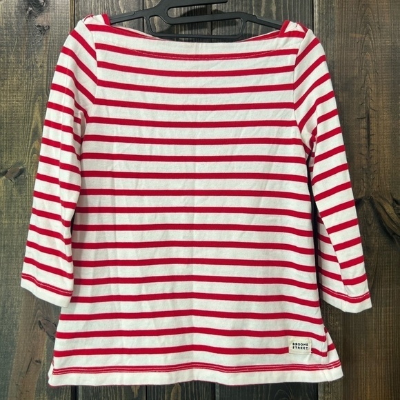 Kate Spade Broome Street Top XS Red White Stripe 3/4 Sleeves Ruffle Hem Preppy - Picture 1 of 6